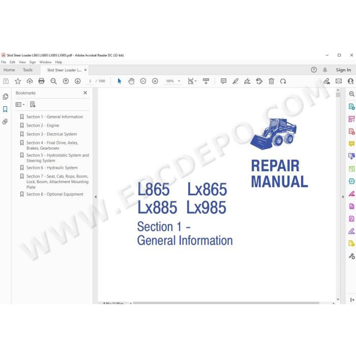 New Holland Skid Steer Loader L865 Lx865 Lx885 Lx985 service manual