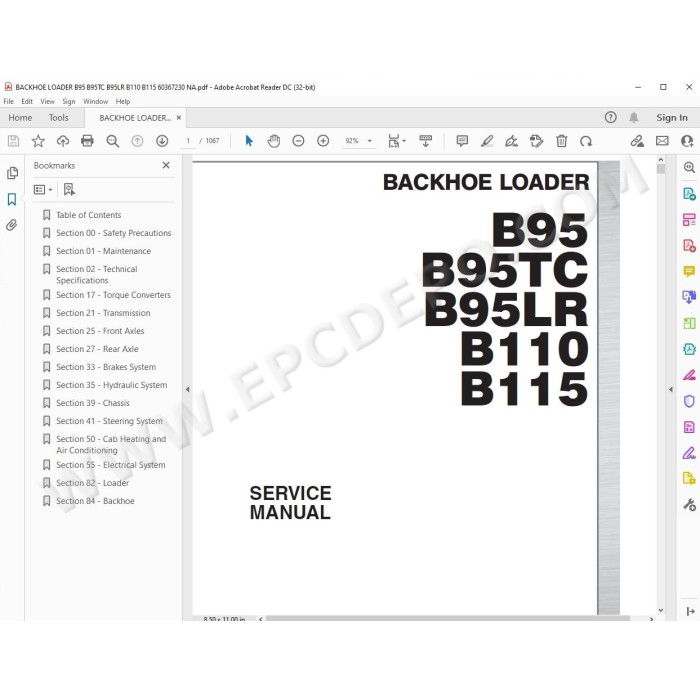 New Holland Backhoe Loader B95 B95TC B95LR B110 B115 service manual