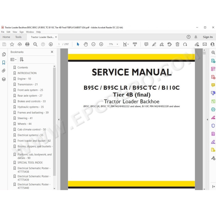 New Holland Backhoe Loader B95C B95C LR B95C TC B110C Tier 4B service manual