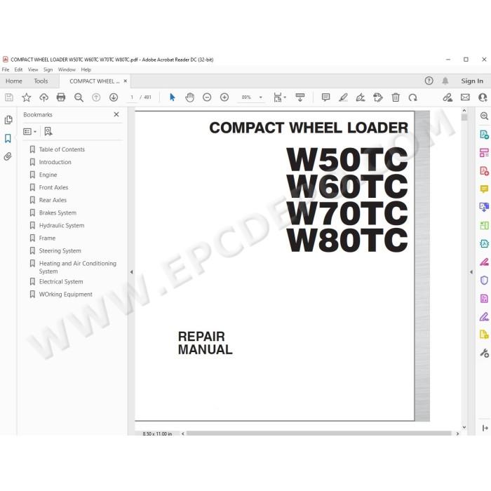 New Holland Wheel Loader W50TC W60TC W70TC W80TC service manual