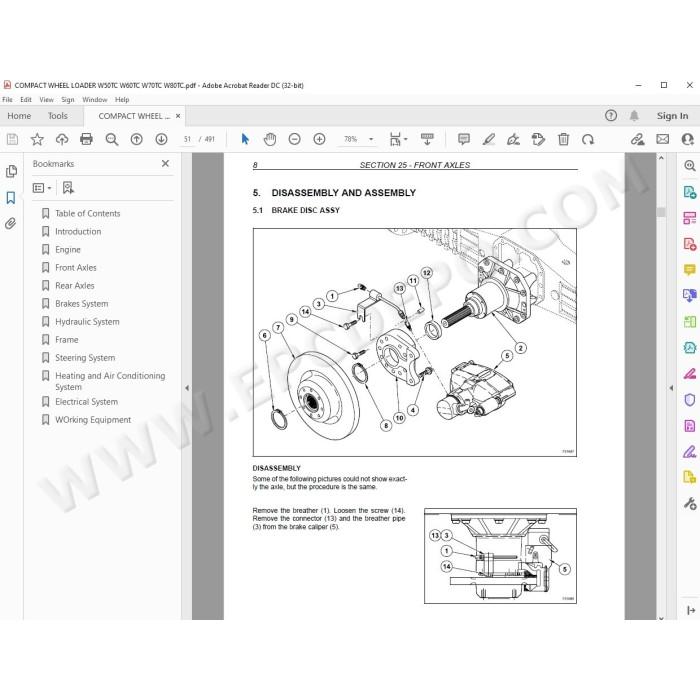 New Holland Wheel Loader W50TC W60TC W70TC W80TC service manual