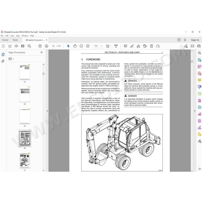 New Holland Wheeled Excavator MH2.6 MH3.6 Tier 3 service manual