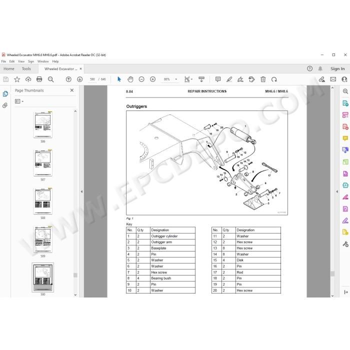 New Holland Wheeled Excavator MH6.6 MH8.6 service manual