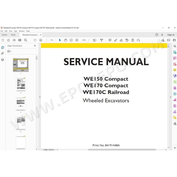 New Holland Wheeled Excavator WE150 WE170 WE170C Compact / Railroad service manual