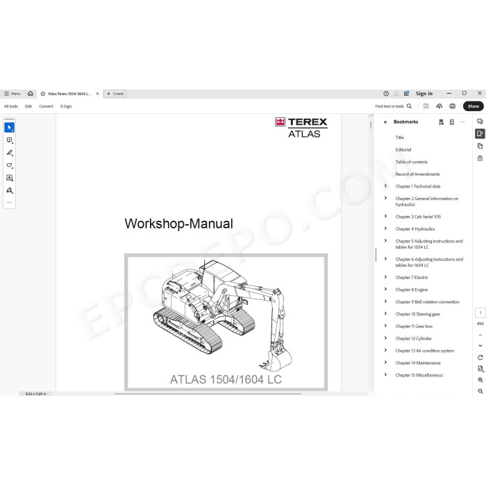 Atlas-Terex Excavator 1504 1604 LC  workshop service manual