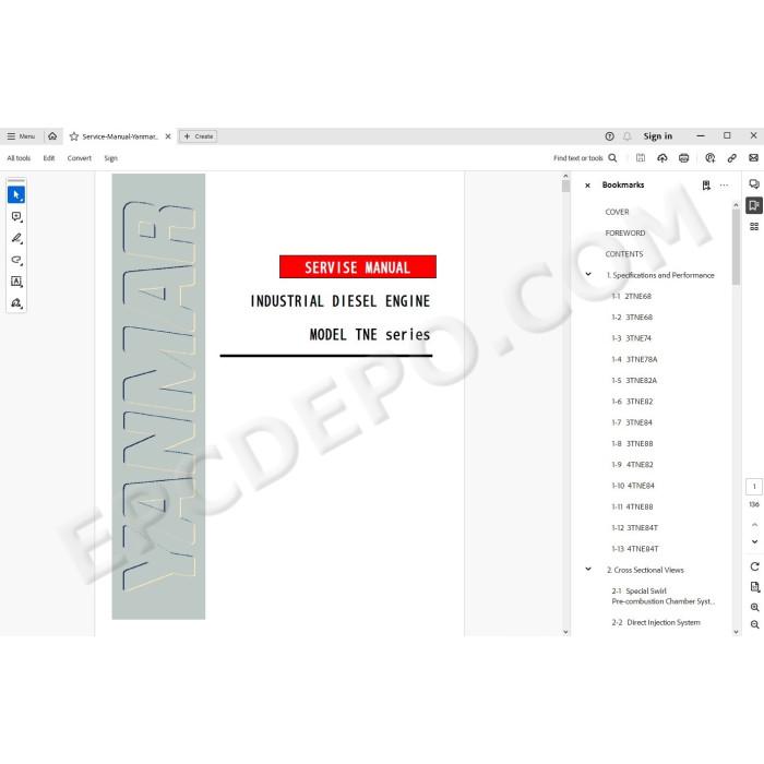 Yanmar Industrial Engines TNE series service manual