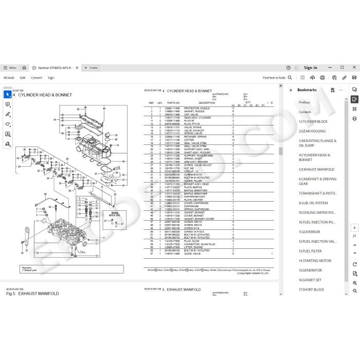 Yanmar Engine 3TNM72-AFS 3TNV72-YUKS spare parts manual