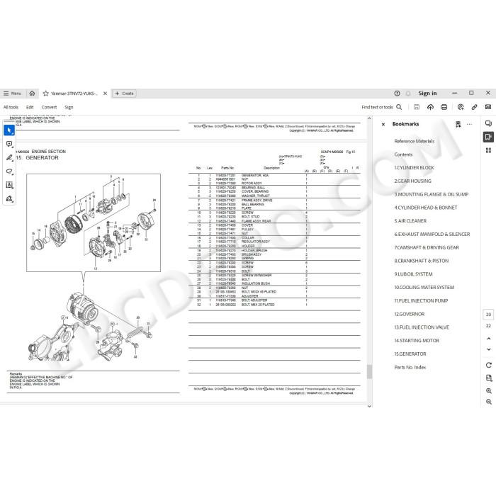 Yanmar Engine 3TNM72-AFS 3TNV72-YUKS spare parts manual