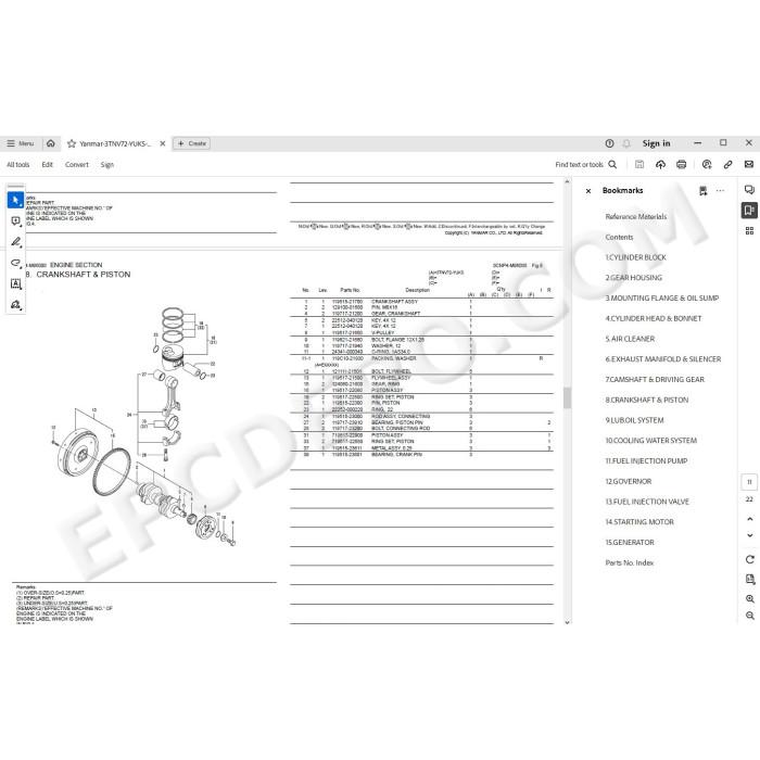 Yanmar Engine 3TNM72-AFS 3TNV72-YUKS spare parts manual