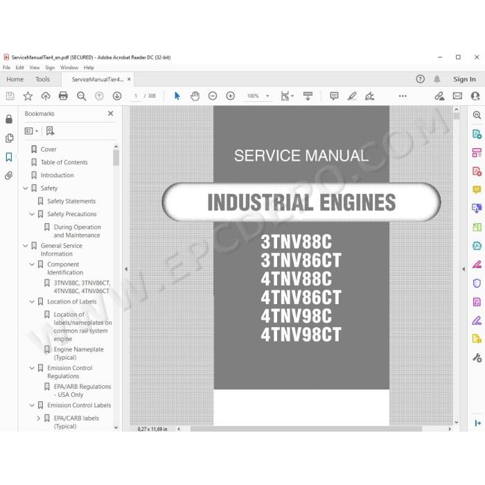 Yanmar Industrial Engines 3TNV88C 3TNV86CT 4TNV88C 4TNV86CT 4TNV98C 4TNV98CT Tier 4 service manual