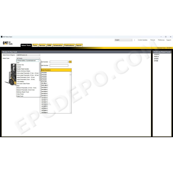 Caterpillar Forklift MCFA EPC spare parts catalog 2025