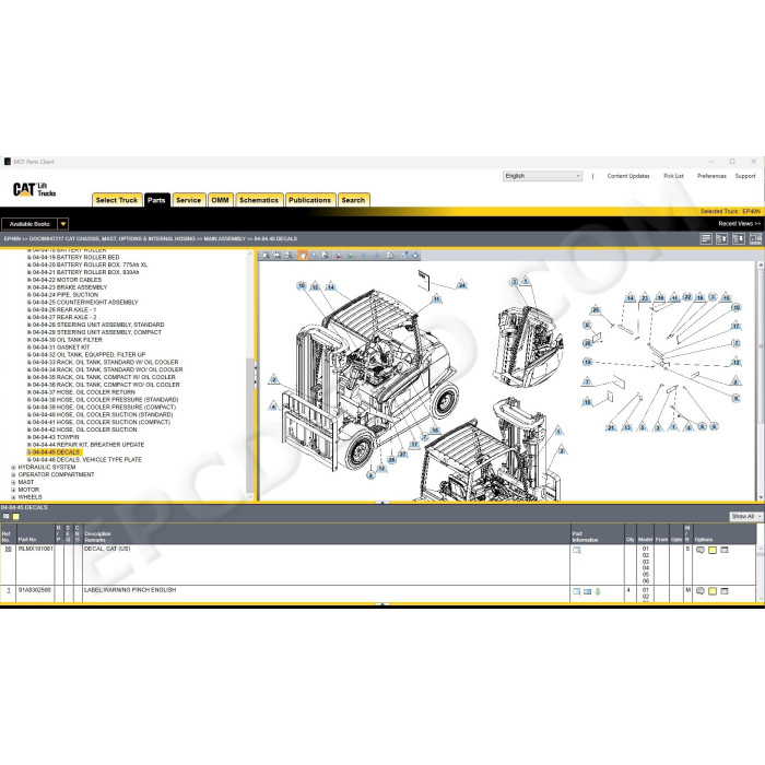 Caterpillar Forklift MCFA EPC spare parts catalog 2025