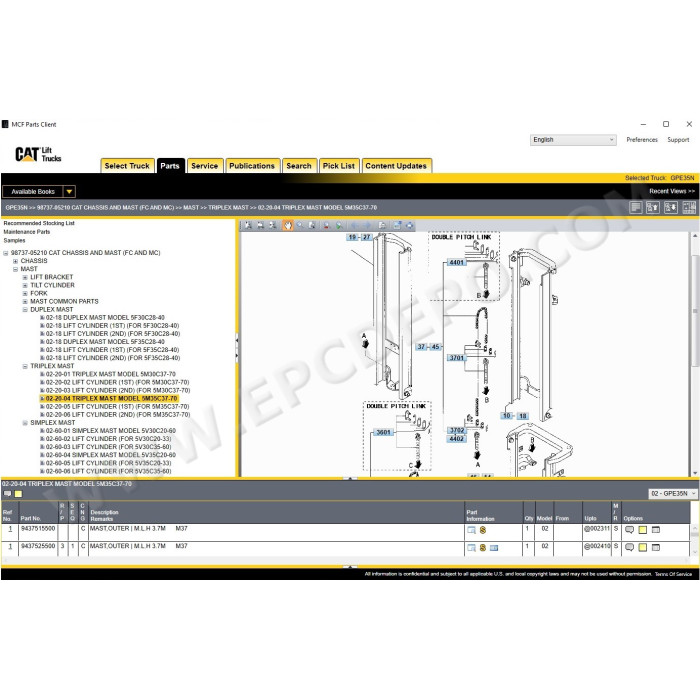Caterpillar Forklift MCFE EPC spare parts catalog 2023