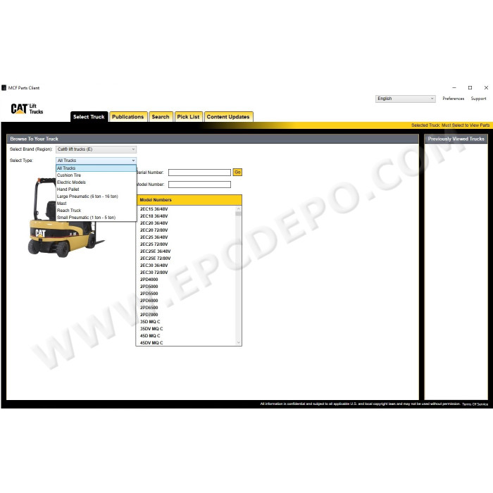 Caterpillar Forklift MCFE EPC spare parts catalog 2023