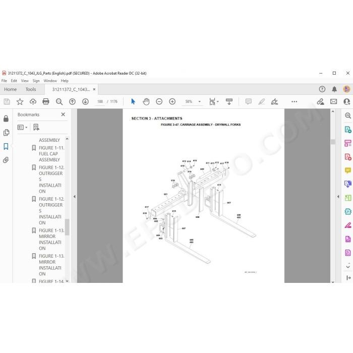 JLG Telehandler 1043 spare parts manual