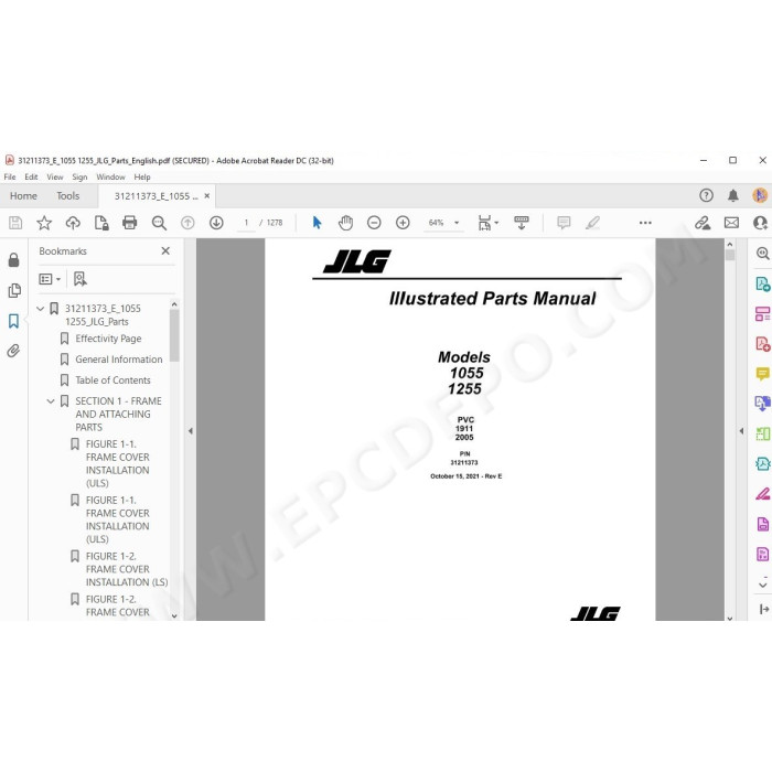 JLG Telehandler 1055 spare parts manual