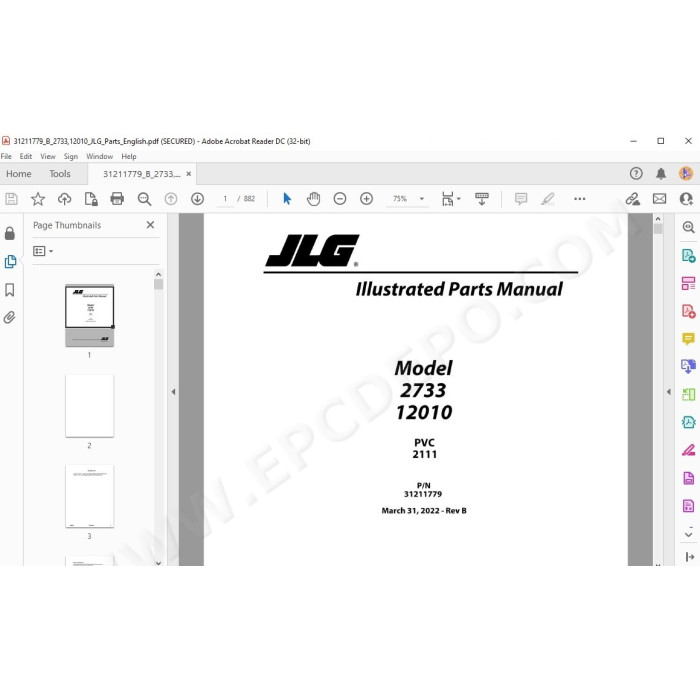 JLG Telehandler 12010 spare parts manual