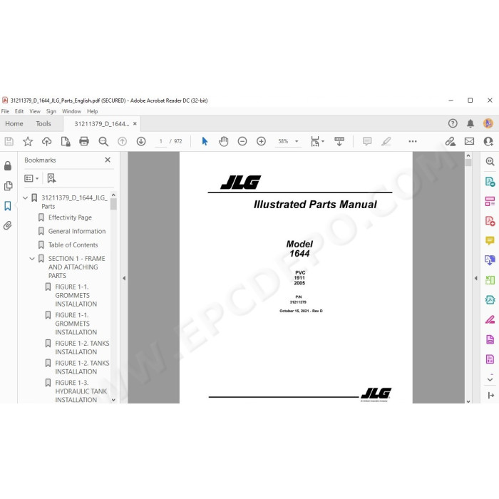 JLG Telehandler 1644 spare parts manual