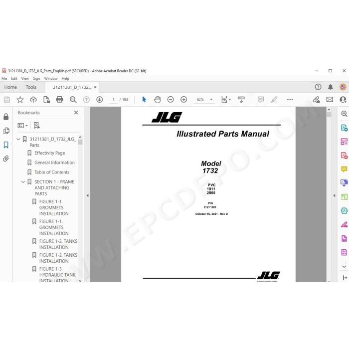 JLG Telehandler 1732 spare parts manual