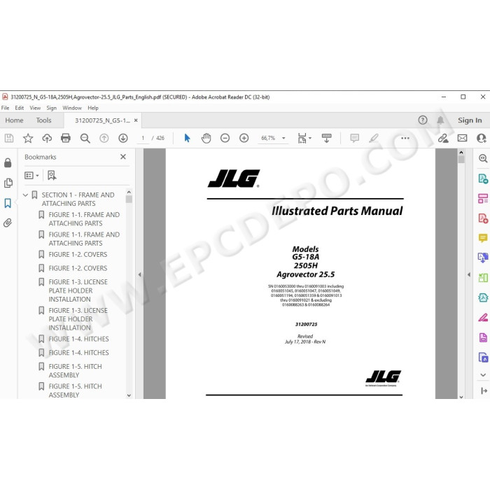 JLG Telehandler 2505 2505H spare parts manual