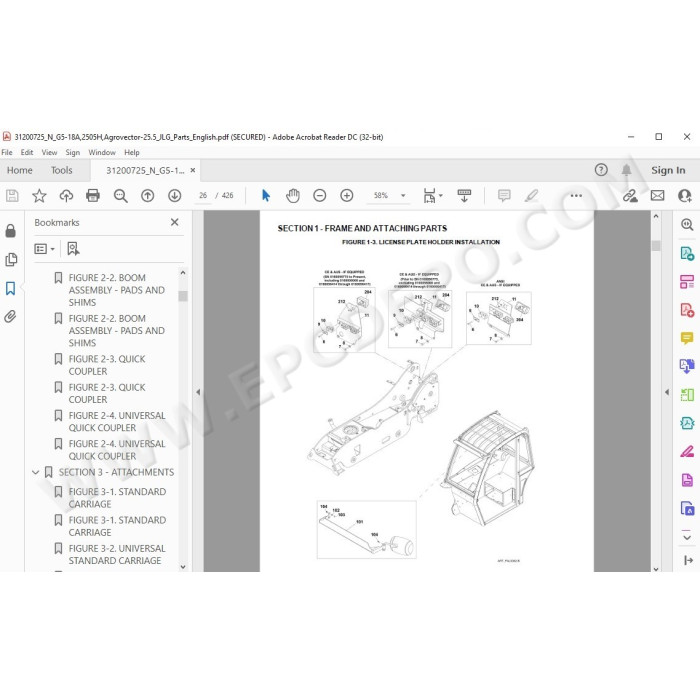 JLG Telehandler 2505 2505H spare parts manual