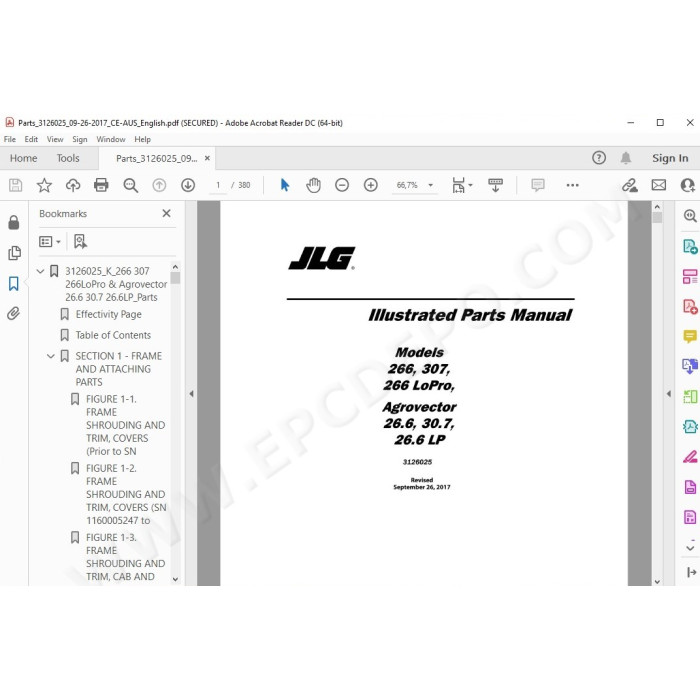 JLG Telehandler 266 LoPro spare parts manual