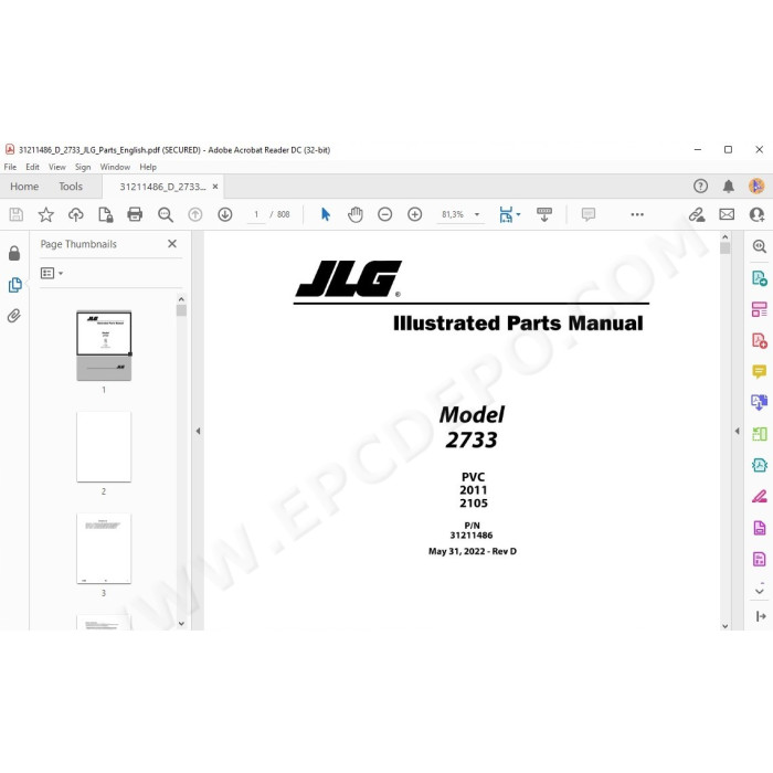 JLG Telehandler 2733 spare parts manual