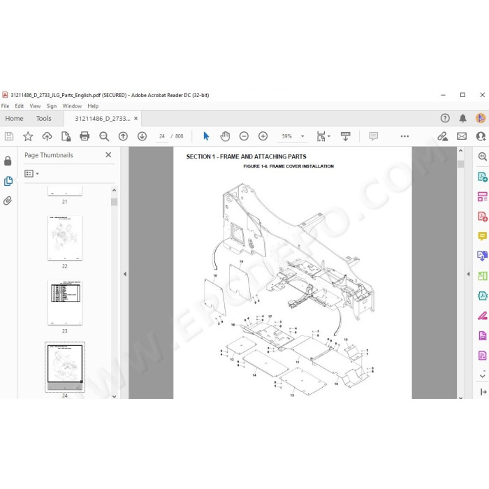 JLG Telehandler 2733 spare parts manual