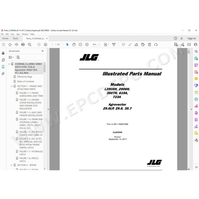 JLG Telehandler L2906H spare parts manual