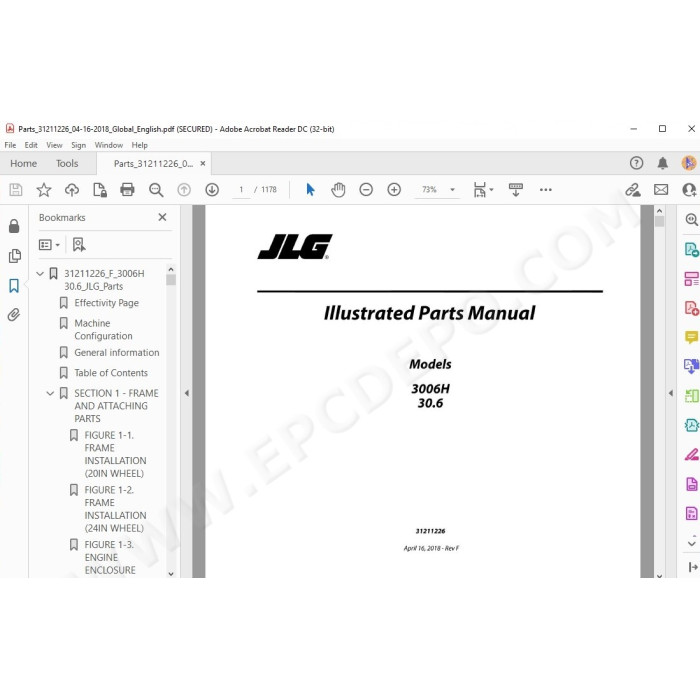 JLG Telehandler 3006H spare parts manual