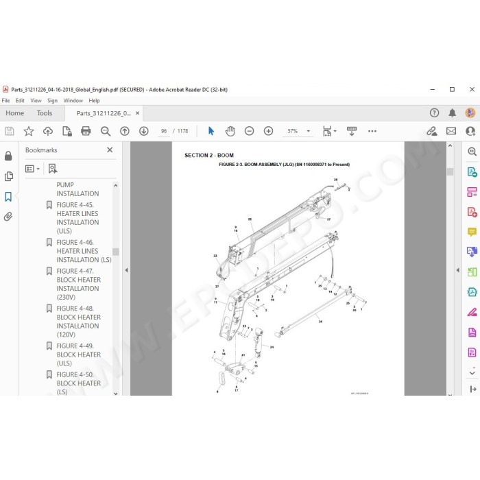 JLG Telehandler 3006H spare parts manual