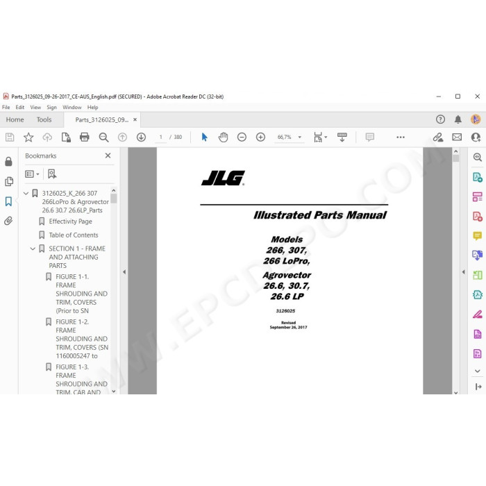 JLG Telehandler 307 spare parts manual