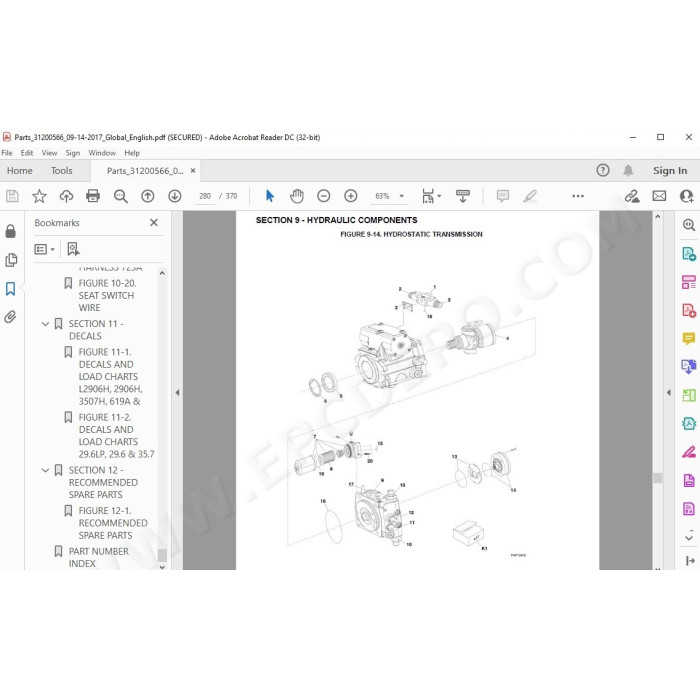JLG Telehandler 3507 3507H spare parts manual