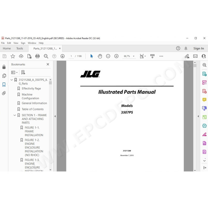 JLG Telehandler 3507PS spare parts manual
