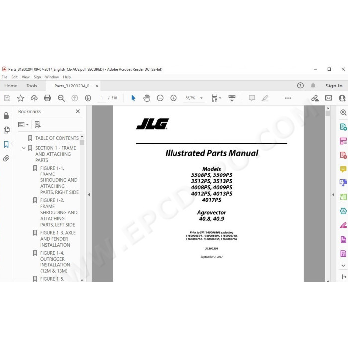 JLG Telehandler 3508 3508PS spare parts manual