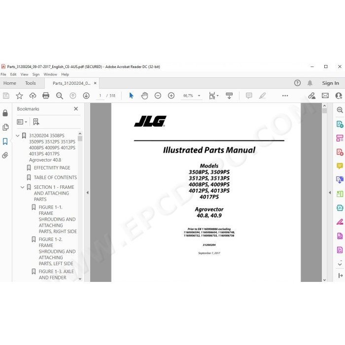 JLG Telehandler 3509 3509PS spare parts manual