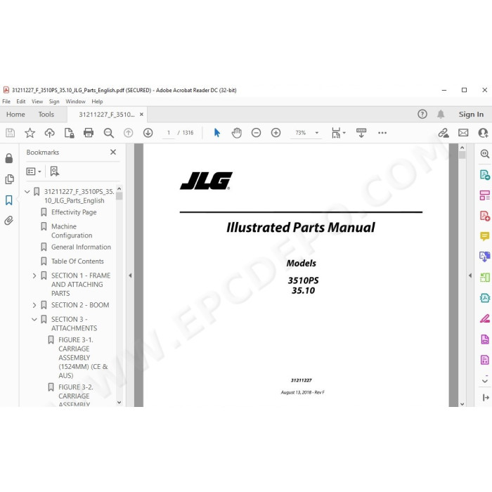 JLG Telehandler 3510PS spare parts manual