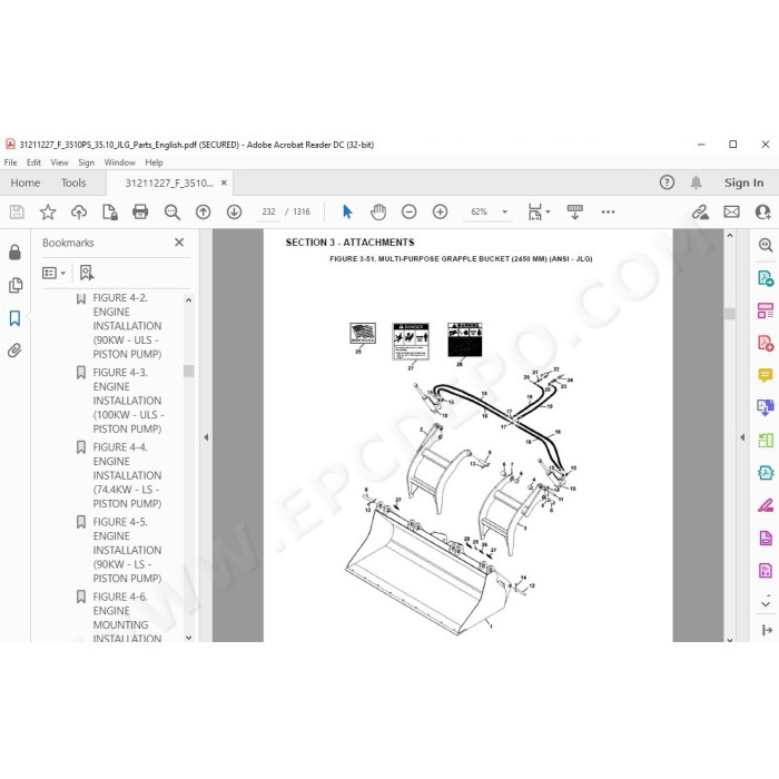 JLG Telehandler 3510PS spare parts manual