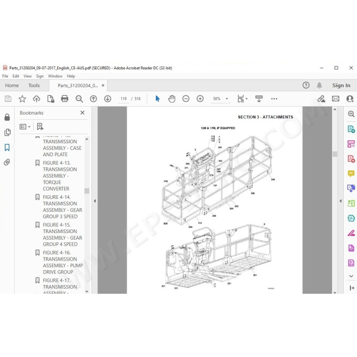 JLG Telehandler 3513PS spare parts manual