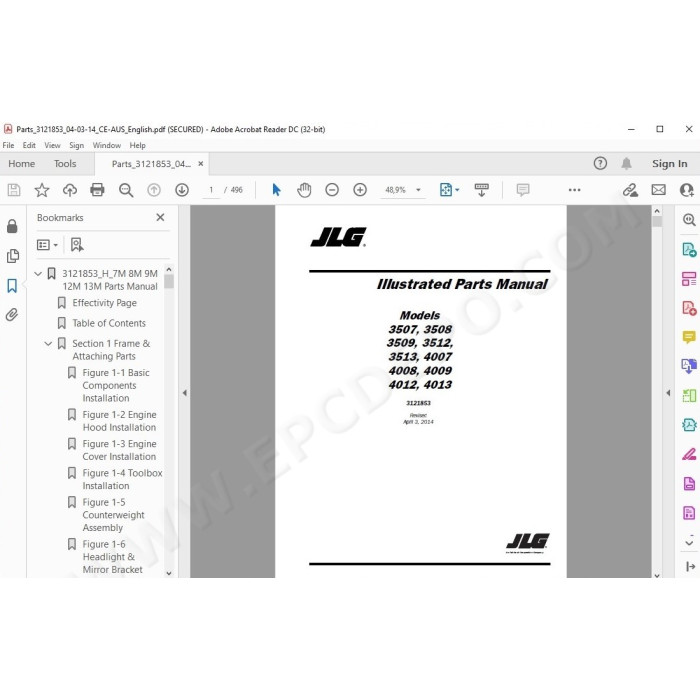 JLG Telehandler 3513 spare parts manual