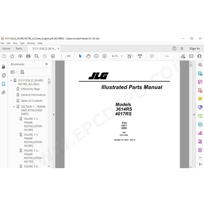 JLG Telehandler 3614RS spare parts manual