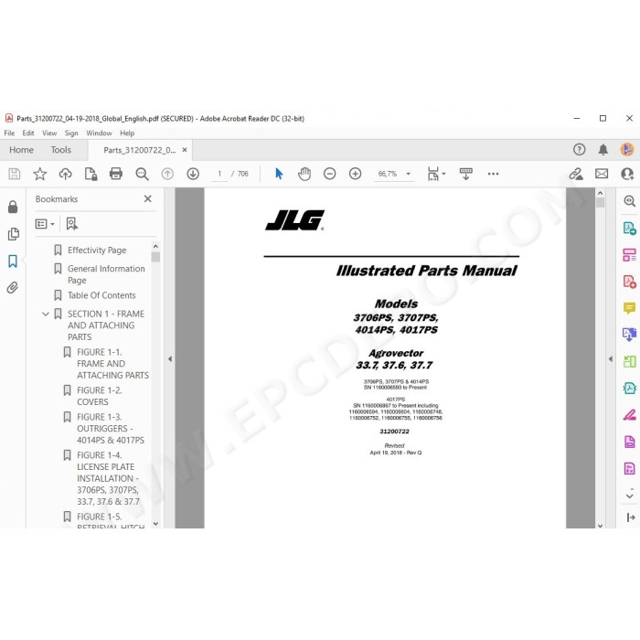 JLG Telehandler 3706PS spare parts manual