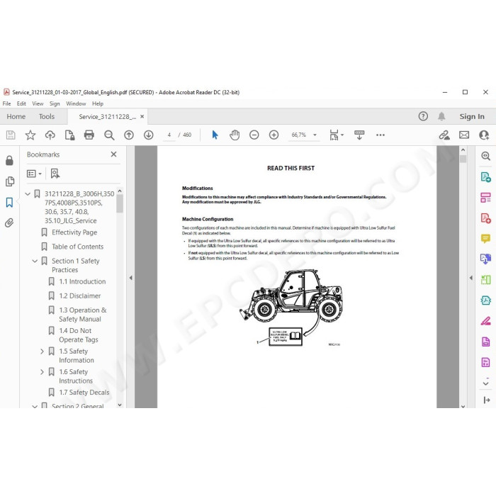 JLG Telehandler 3707PS spare parts manual
