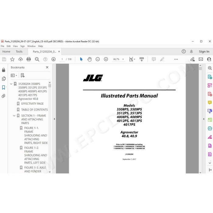 JLG Telehandler 4009 4009PS spare parts manual