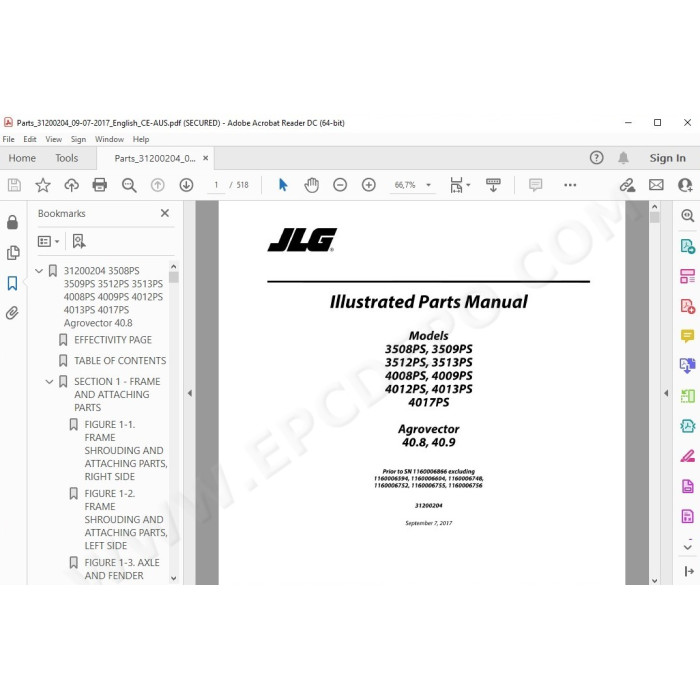 JLG Telehandler 4012 4012PS spare parts manual