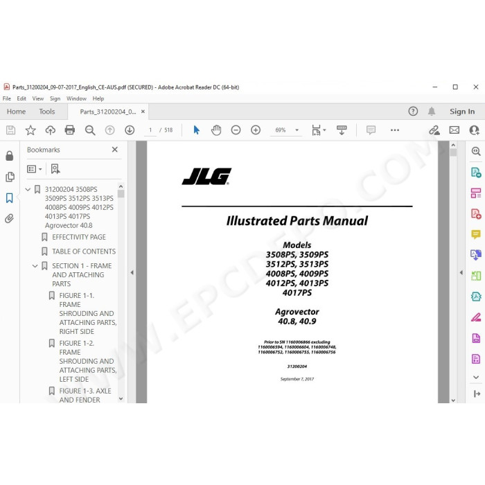 JLG Telehandler 4013 4013PS spare parts manual
