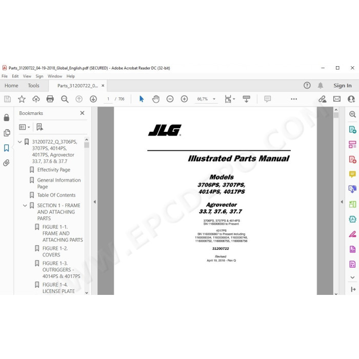 JLG Telehandler 4014PS spare parts manual