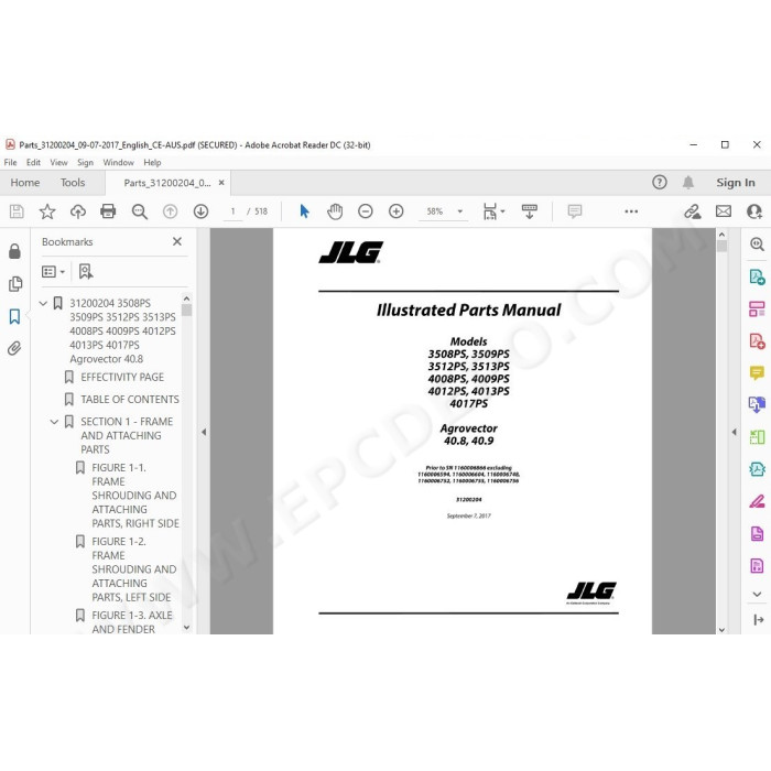 JLG Telehandler 4017PS spare parts manual