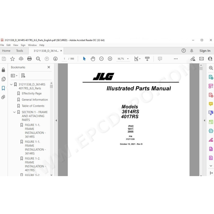 JLG Telehandler 4017RS spare parts manual