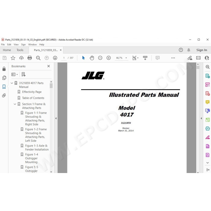JLG Telehandler 4017 spare parts manual
